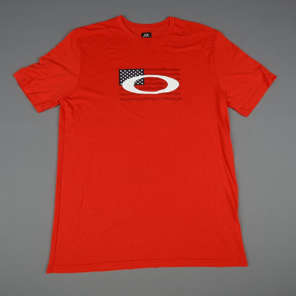 Oakley Regular Fit Mens XL Red Crew Neck T-Shirt Ohydrolix American Flag Graphic